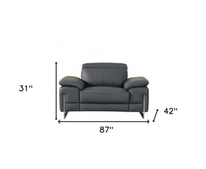 HomeRoots Three Piece Indoor Seating Set - Dark Gray Italian Leather for 6, Modern Design & Ultimate Comfort 329677