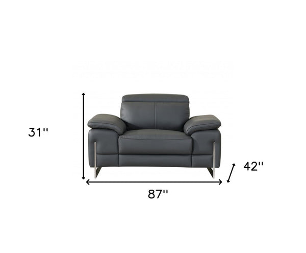 HomeRoots Three Piece Indoor Seating Set - Dark Gray Italian Leather for 6, Modern Design & Ultimate Comfort 329677