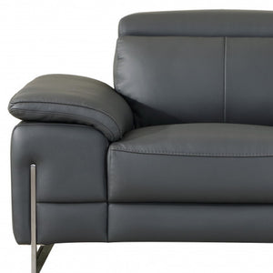 HomeRoots 87" Gray and Silver Faux Leather Club Chair – Stylish, Plush Seating for Modern Living Spaces Dark Gray 329678
