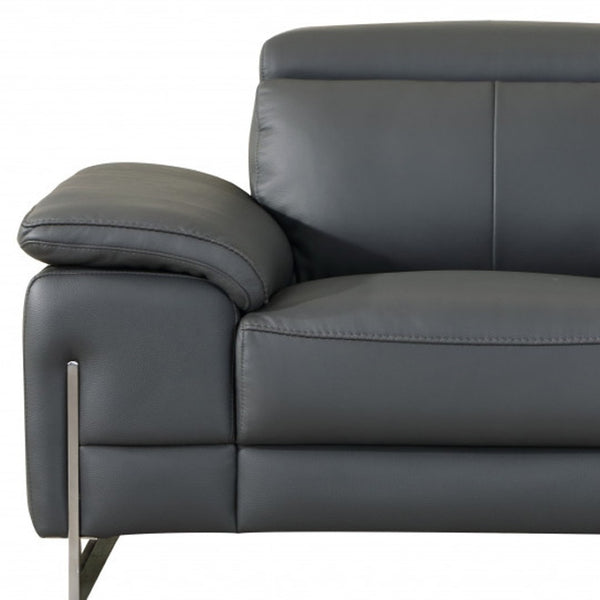 HomeRoots 87" Gray and Silver Faux Leather Club Chair – Stylish, Plush Seating for Modern Living Spaces Dark Gray 329678