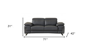 Homeroots 71" Dark Gray And Silver Genuine Leather Loveseat Dark Grey  329679