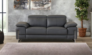 Homeroots 71" Dark Gray And Silver Genuine Leather Loveseat Dark Grey  329679