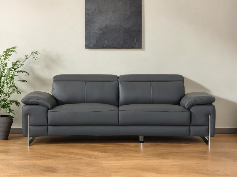 Homeroots 87" Dark Gray Italian Leather Sofa With Silver Legs Dark Grey  329680