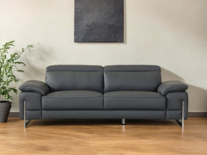 Homeroots 87" Dark Gray Italian Leather Sofa With Silver Legs Dark Grey  329680