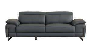 HomeRoots 87" Italian Leather Sofa - Luxurious Comfort with Polished Silver Legs for Modern Living Rooms DARK GRAY 329680