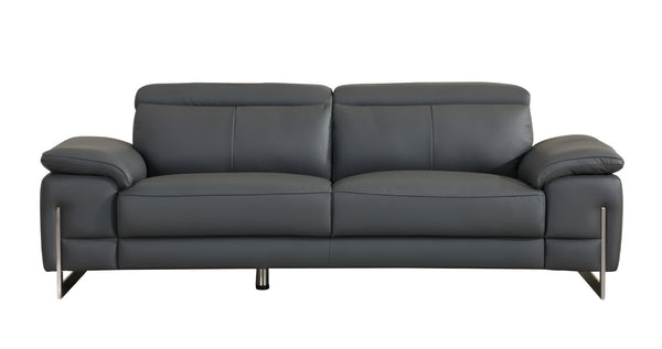 HomeRoots 87" Italian Leather Sofa - Luxurious Comfort with Polished Silver Legs for Modern Living Rooms DARK GRAY 329680