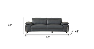 Homeroots 87" Dark Gray Italian Leather Sofa With Silver Legs Dark Grey  329680