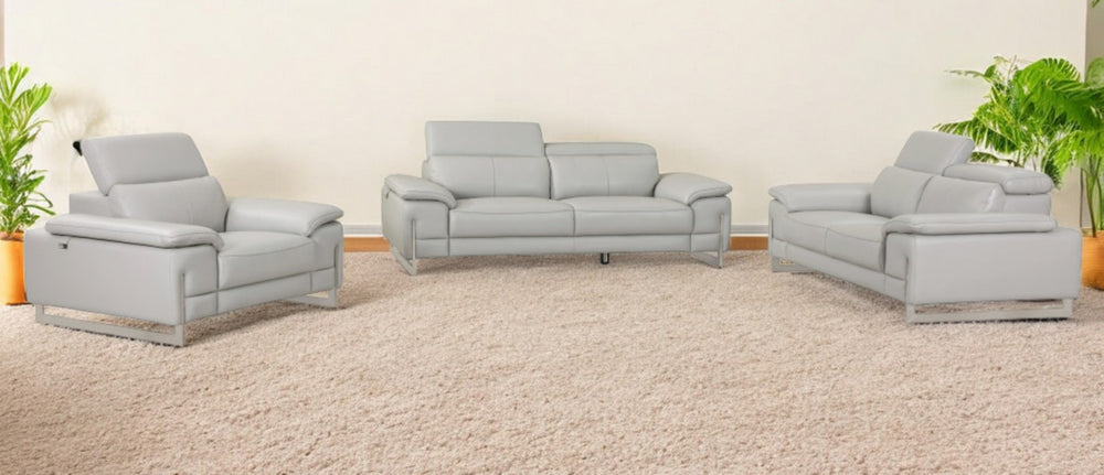 HomeRoots Three Piece Indoor Light Gray Italian Leather Seating Set for 6 - Luxurious Comfort & Style! 329681