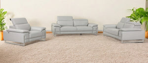 HomeRoots Three Piece Indoor Light Gray Italian Leather Seating Set for 6 - Luxurious Comfort & Style! 329681