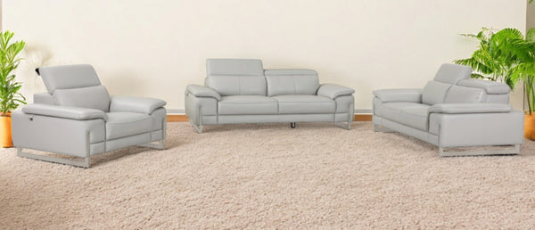 HomeRoots Three Piece Indoor Light Gray Italian Leather Seating Set for 6 - Luxurious Comfort & Style! 329681