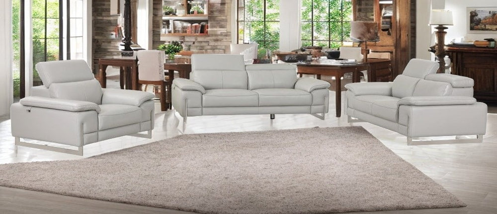 Homeroots Three Piece Indoor Light Gray Italian Leather Six Person Seating Set Light Grey  329681