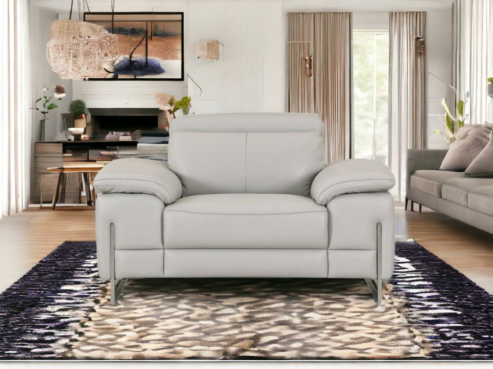 HomeRoots 87" Gray and Silver Faux Leather Club Chair – Stylish, Plush Seating for Modern Living Spaces Ash Gray 329682
