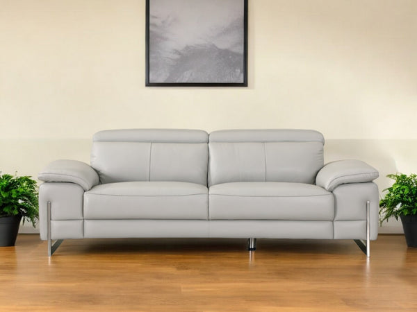 Homeroots 87" Light Gray Italian Leather Sofa With Silver Legs Light Grey  329684