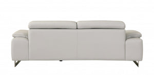 HomeRoots 87" Italian Leather Sofa - Luxurious Comfort with Polished Silver Legs for Modern Living Rooms LIGHT GRAY 329684