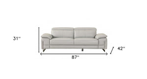 Homeroots 87" Light Gray Italian Leather Sofa With Silver Legs Light Grey  329684