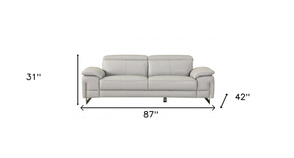 Homeroots 87" Light Gray Italian Leather Sofa With Silver Legs Light Grey  329684