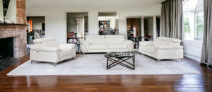 Homeroots Three Piece Indoor White Italian Leather Six Person Seating Set White  329685