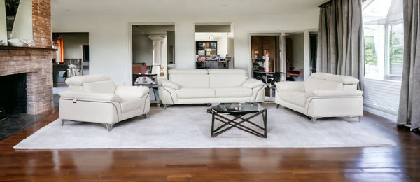 Homeroots Three Piece Indoor White Italian Leather Six Person Seating Set White  329685