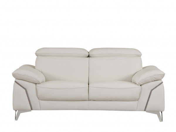 Homeroots 71" White Italian Leather Sofa With Silver Legs White  329687