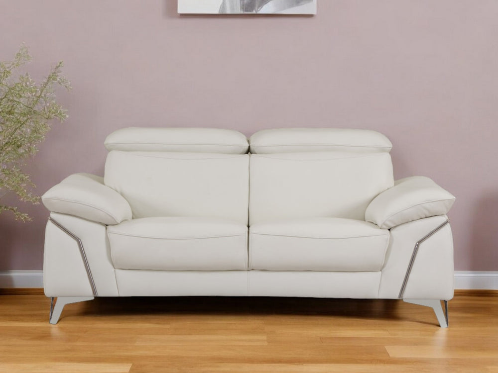 Homeroots 71" White Italian Leather Sofa With Silver Legs White  329687