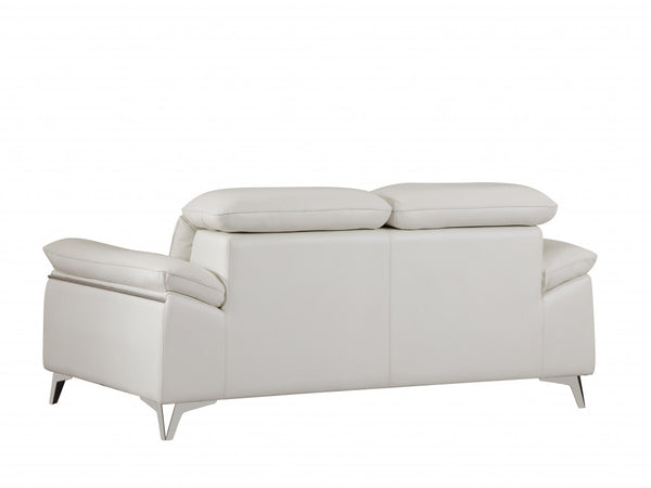Homeroots 71" White Italian Leather Sofa With Silver Legs White  329687
