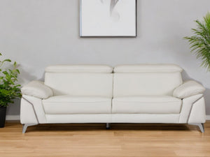 Homeroots 87" White Italian Leather Sofa With Silver Legs White  329688