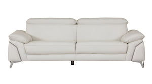 Homeroots 87" White Italian Leather Sofa With Silver Legs White  329688