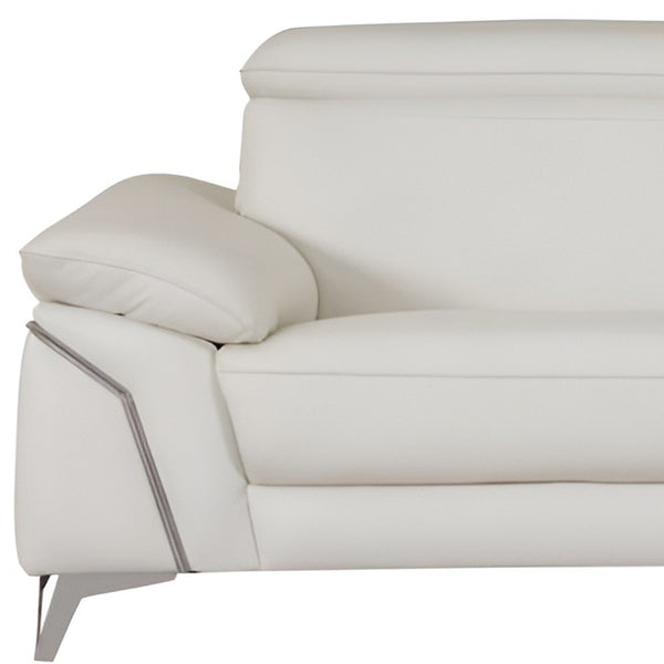 Homeroots 87" White Italian Leather Sofa With Silver Legs White  329688