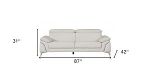 Homeroots 87" White Italian Leather Sofa With Silver Legs White  329688