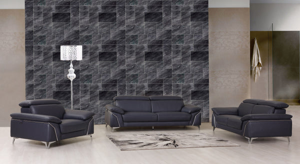 Homeroots Three Piece Indoor Blue Italian Leather Six Person Seating Set Navy Blue  329689