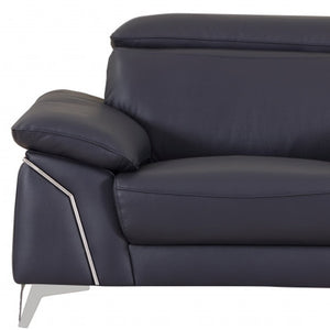 HomeRoots Three Piece Indoor Blue Italian Leather Seating Set for 6 - Stylish, Durable & Comfortable Design 329689