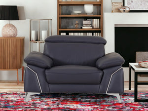 Homeroots 31" Navy Blue Genuine Italian Leather Chair Navy Blue  329690