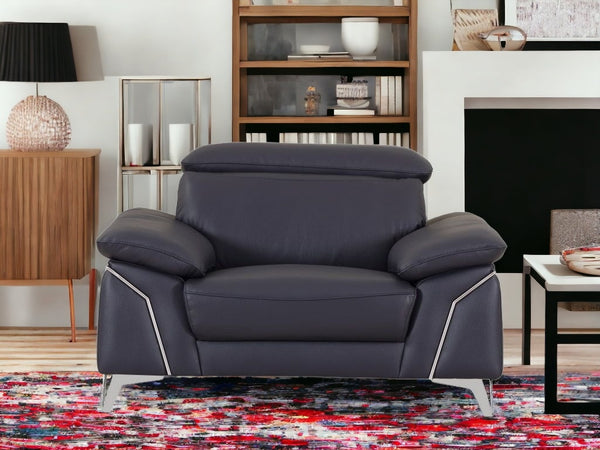 Homeroots 31" Navy Blue Genuine Italian Leather Chair Navy Blue  329690