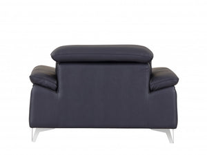 Homeroots 31" Navy Blue Genuine Italian Leather Chair Navy Blue  329690