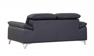 Homeroots 71" Navy Blue And Silver Genuine Leather Loveseat Navy Blue  329691