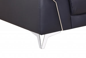 Homeroots 71" Navy Blue And Silver Genuine Leather Loveseat Navy Blue  329691