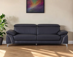 Homeroots 87" Blue Italian Leather Sofa With Silver Legs Navy Blue  329692