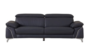 Homeroots 87" Blue Italian Leather Sofa With Silver Legs Navy Blue  329692