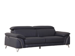 Homeroots 87" Blue Italian Leather Sofa With Silver Legs Navy Blue  329692