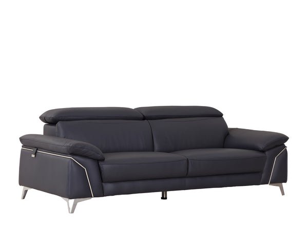 Homeroots 87" Blue Italian Leather Sofa With Silver Legs Navy Blue  329692