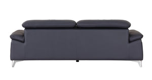 Homeroots 87" Blue Italian Leather Sofa With Silver Legs Navy Blue  329692