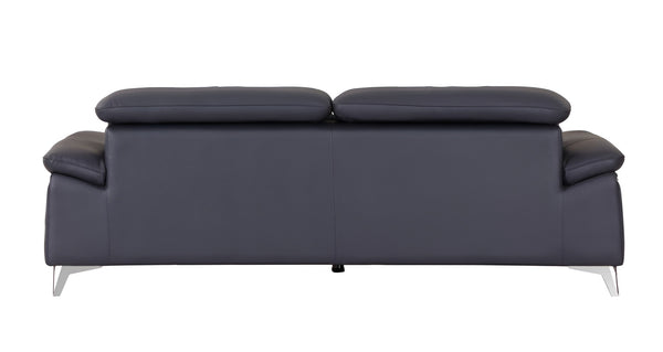Homeroots 87" Blue Italian Leather Sofa With Silver Legs Navy Blue  329692