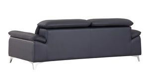 Homeroots 87" Blue Italian Leather Sofa With Silver Legs Navy Blue  329692