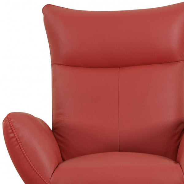 HomeRoots 37" Red Leather Swivel Lounge Chair with Silver Base – Luxurious Italian Design for Modern Living Spaces 329693