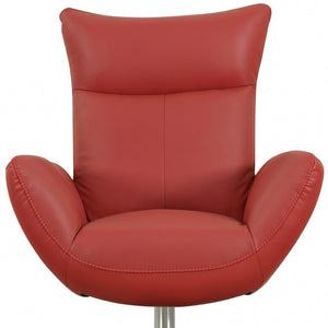 HomeRoots 37" Red Leather Swivel Lounge Chair with Silver Base – Luxurious Italian Design for Modern Living Spaces 329693