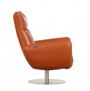 Homeroots 43" Orange Contemporary Leather Lounge Chair Orange  329694