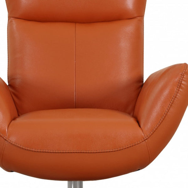 HomeRoots 37" Vibrant Orange Genuine Leather Lounge Chair with Sleek Silver Legs for Modern Living Spaces 329694