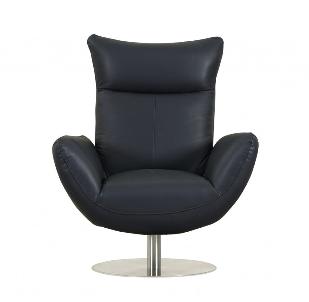 HomeRoots 37" Blue and Silver Genuine Leather Lounge Chair – Stylish, Comfortable Seating for Modern Spaces 329695