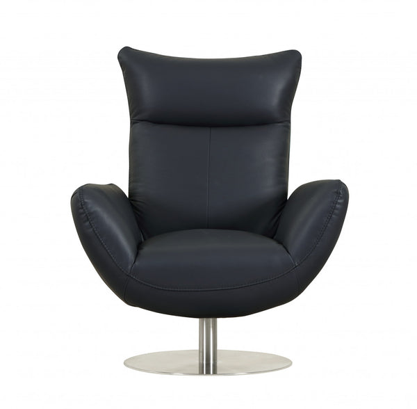 Homeroots 43" Navy Contemporary Leather Lounge Chair Navy  329695