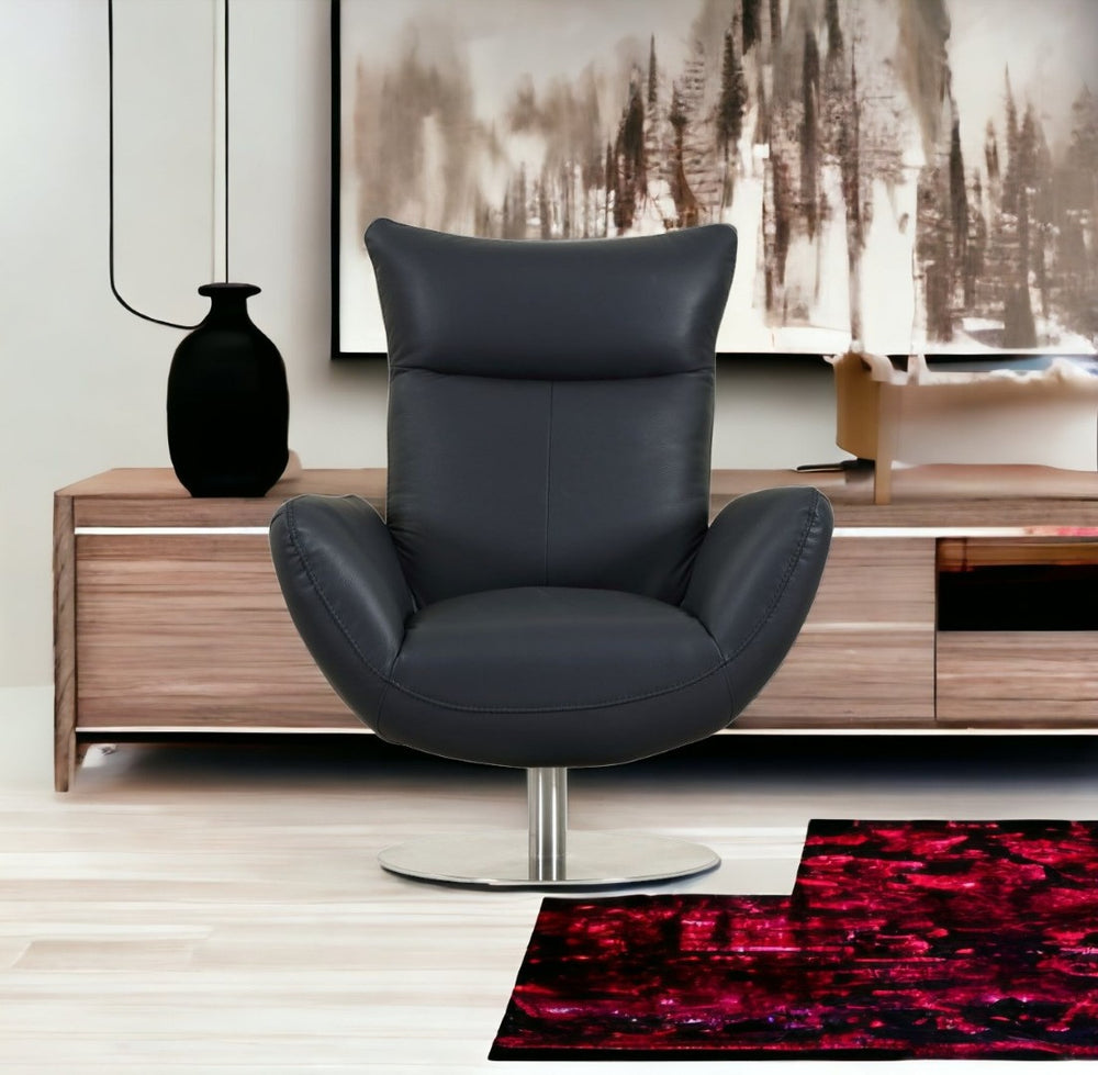 HomeRoots 37" Blue and Silver Genuine Leather Lounge Chair – Stylish, Comfortable Seating for Modern Spaces 329695
